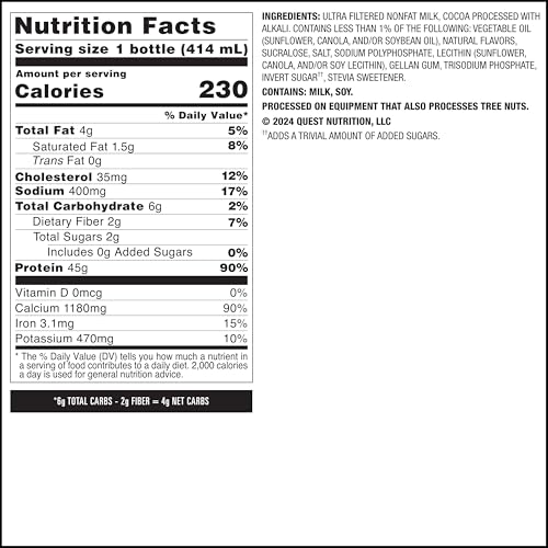 Chocolate Protein Shake, 45g Protein, Ready to Drink, 12 Count P60382