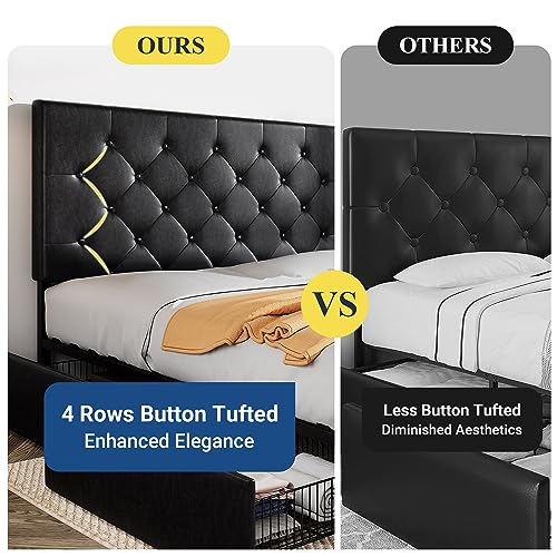 Upholstered Queen Platform Bed Frame with 4 Storage Drawers and Headboard G724955