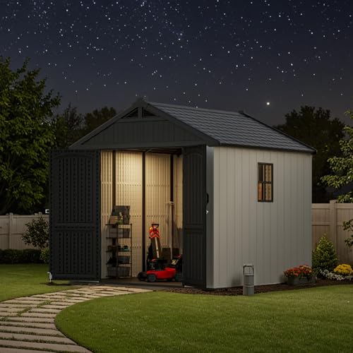 Outdoor Plastic Storage Shed with Floor, Window and Lockable Door A4787