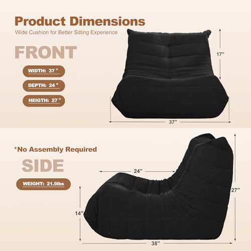 Bean Bag Chair for Adults with Memory Foam, Black Plush X409228
