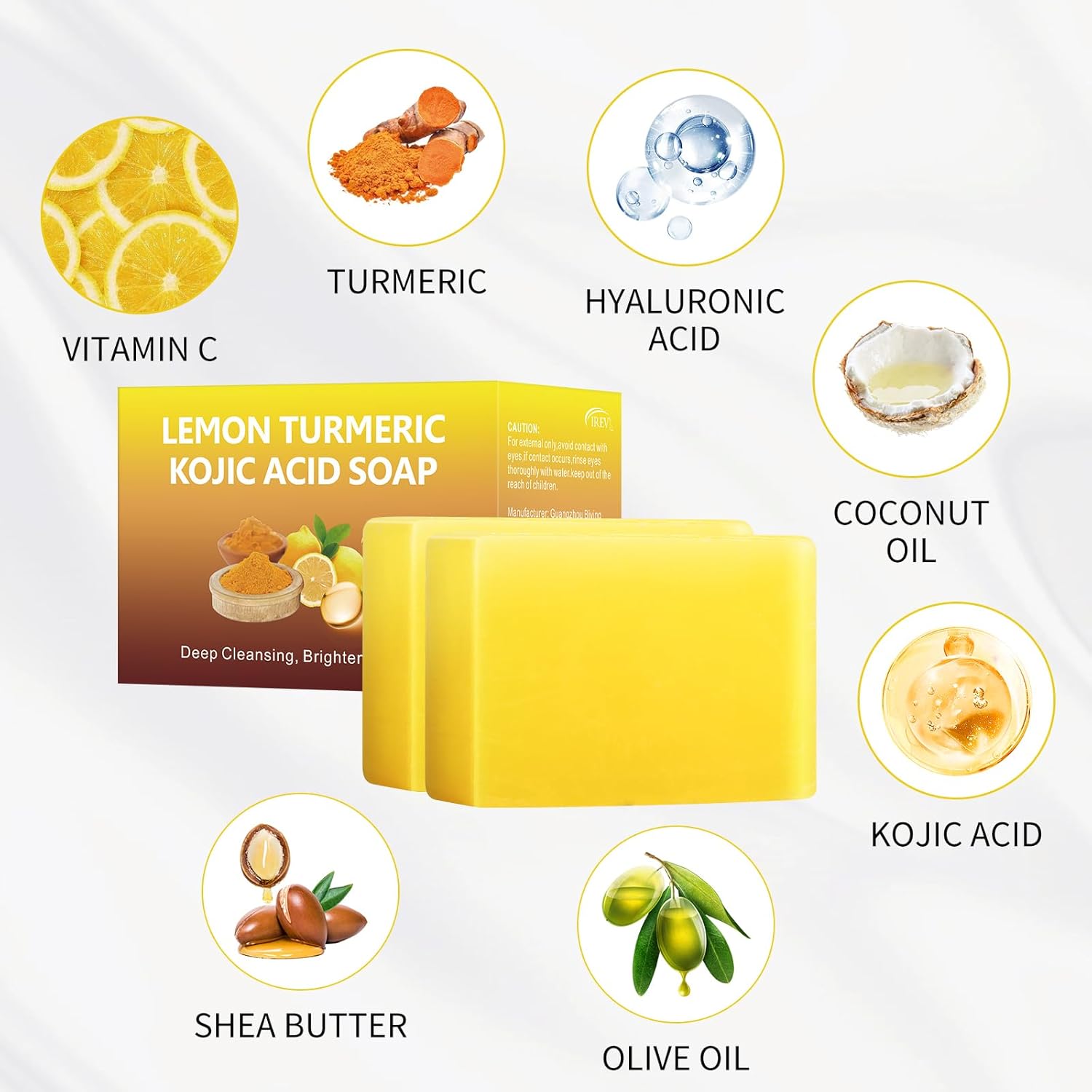 Lemon Turmeric Kojic Acid Soap Bar for Dark Spots and Hyperpigmentation, 2 Pack V9557