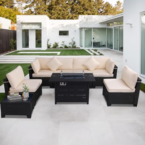 Outdoor Sectional Sofa Set with Cushions and Glass Coffee Table T1708