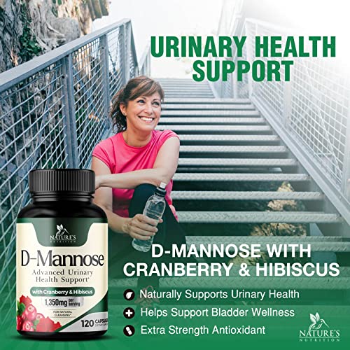 D-Mannose & Cranberry Extract 1350mg Urinary Tract Health Support, Non-GMO, Vegan - 180 Capsules V8980