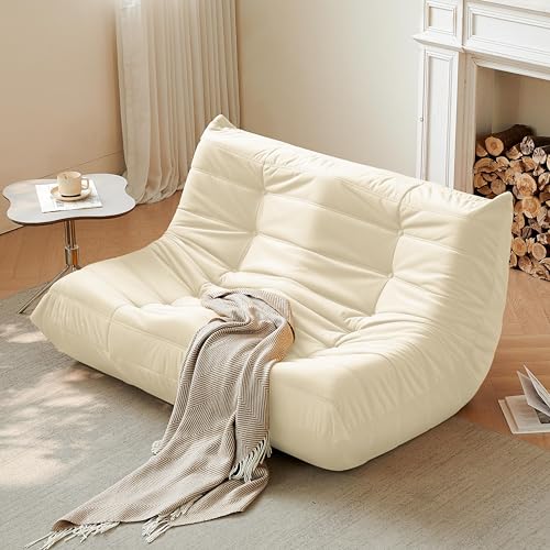 Bean Bag Chair for Adults, Suede & Microfiber Corner Lounge Sofa, 3-Seater, Beige F9802