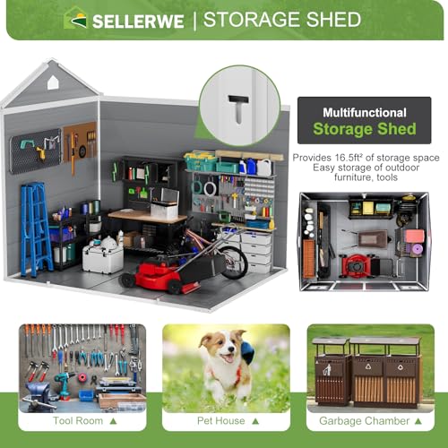 Resin Storage Shed, Waterproof Outdoor Tool Shed with Floor, Double Lockable Doors I89690