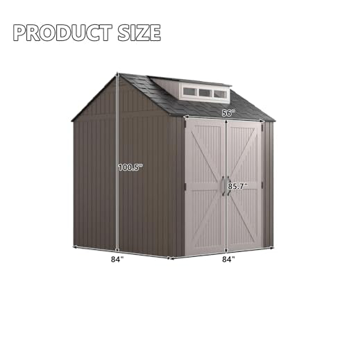 Outdoor Resin Storage Shed with Floor, Weatherproof, 7x7 FT U80308