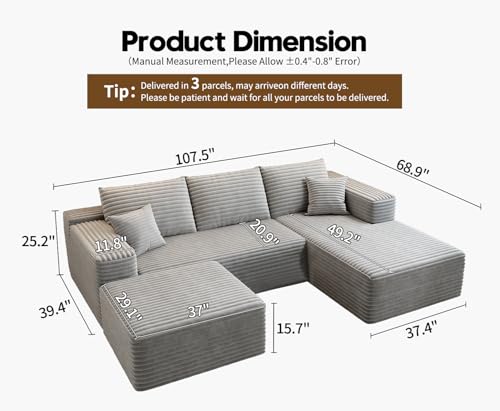 Modular Sectional Sofa with Ottoman, U-Shaped Deep Seat Couch for Living Room O870