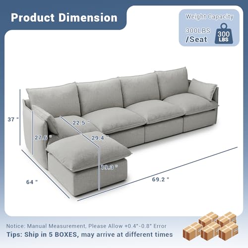 Modular Sectional Sofa, Waterproof Down Filled, Dark Gray C7587