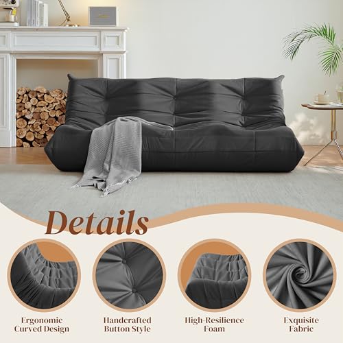 Bean Bag Chair for Adults, Suede & Microfiber Corner Lounge Sofa, 3-Seater, Beige F9802
