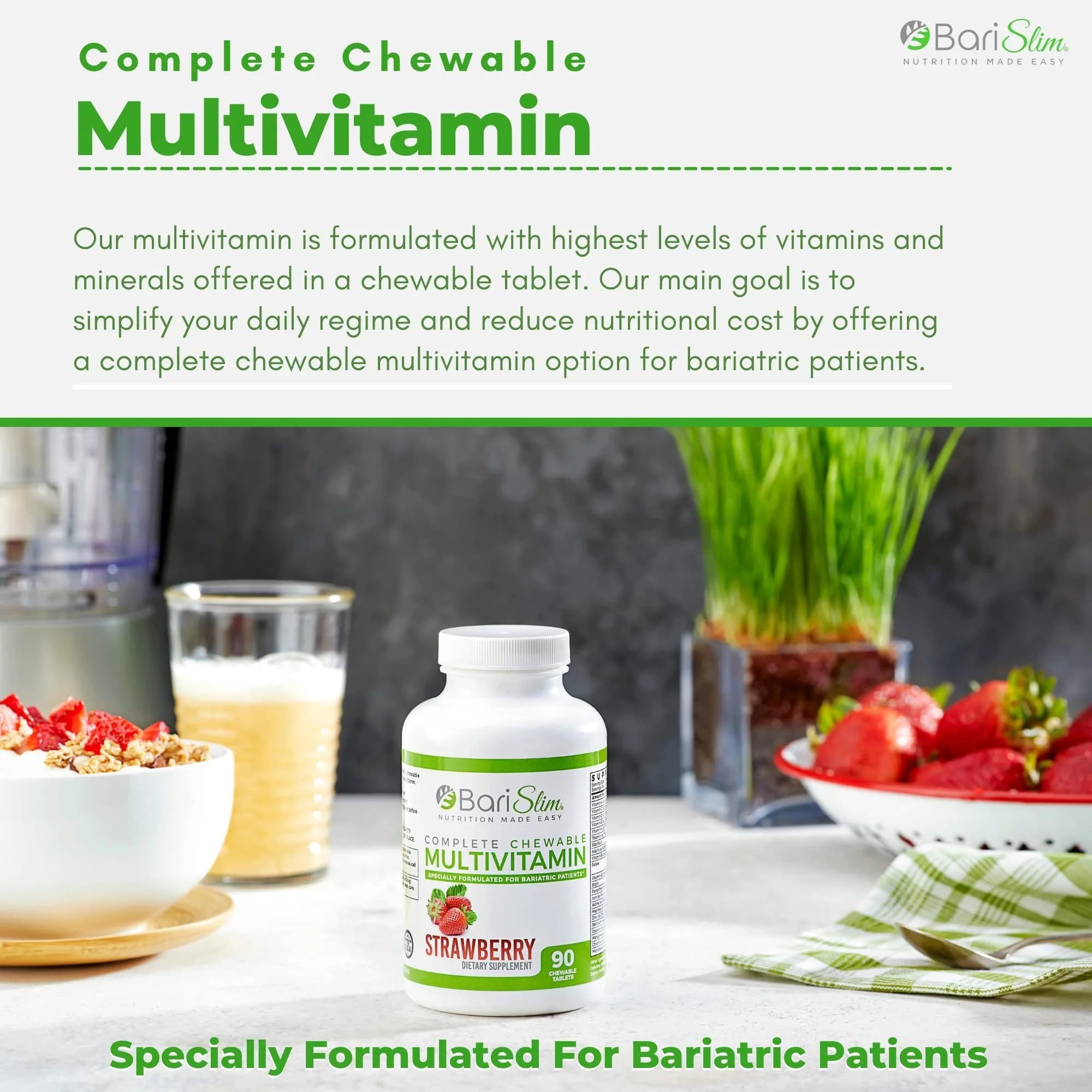 Chewable Bariatric Multivitamin Tablets with Iron, Strawberry, 90 Count B30547