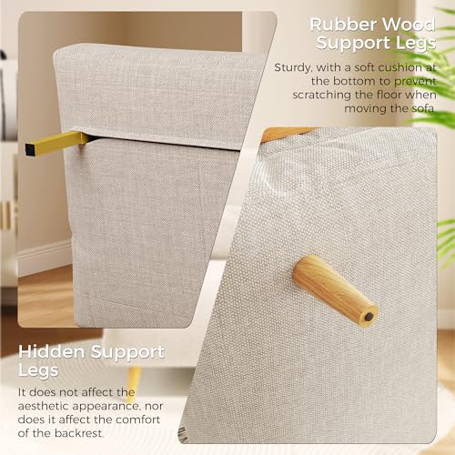 Convertible Chair Bed Sleeper for Adults, Linen with Wooden Arms & Pillows, Foldable Single Futon Sofa Bed Q683821