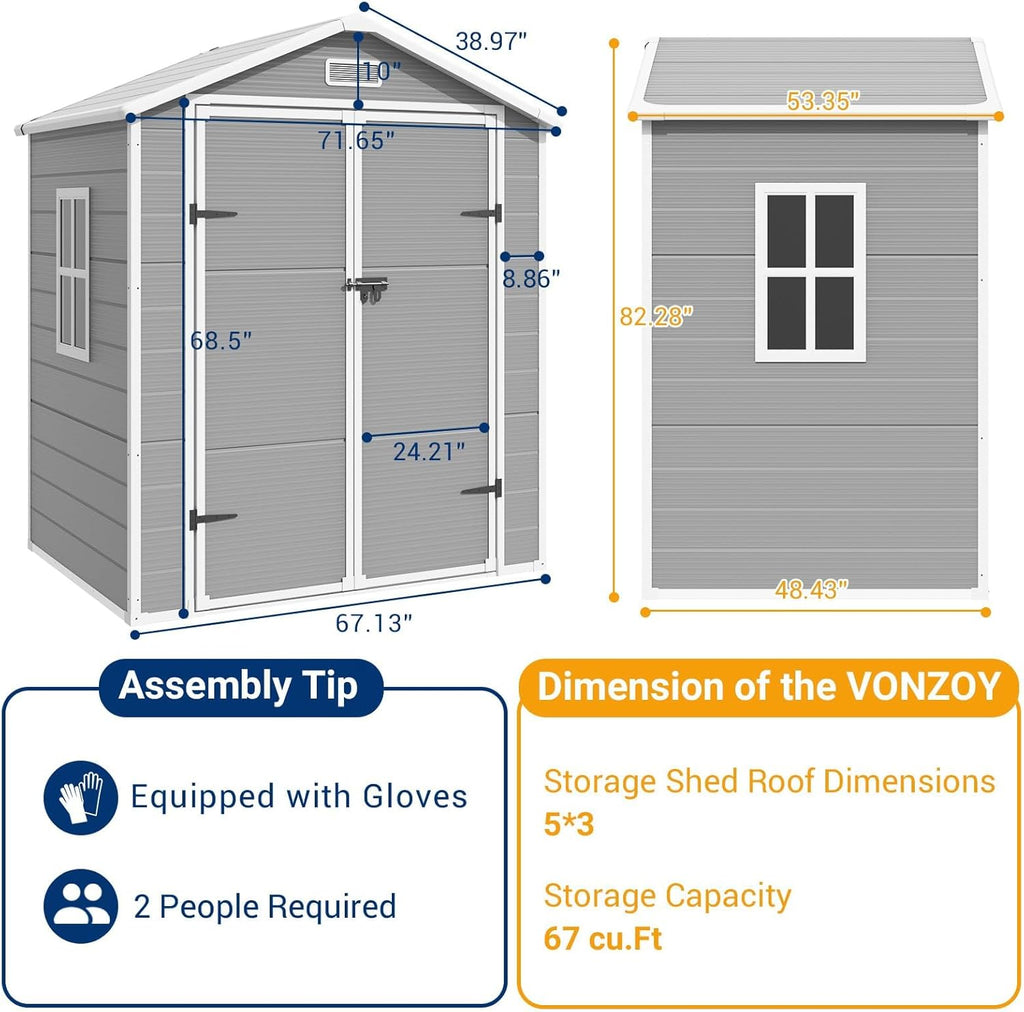 Outdoor Resin Storage Shed with Lockable Door, Window and Vents I818