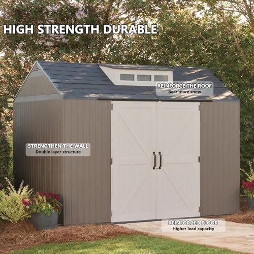Outdoor Resin Storage Shed with Floor, Weatherproof, 7x7 FT U80308
