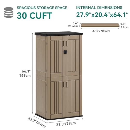 Outdoor Storage Cabinet with 2 Shelves, Waterproof Resin Tool Shed, Lockable, Dark Gray M33386