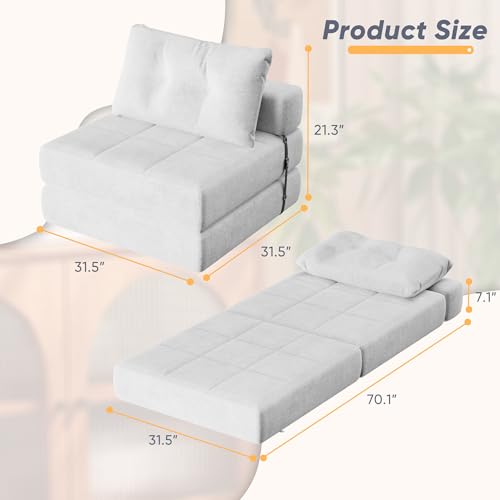 Folding Sofa Bed with Headrest and Lumbar Pillow, Chenille Fabric Chair Bed Y9814