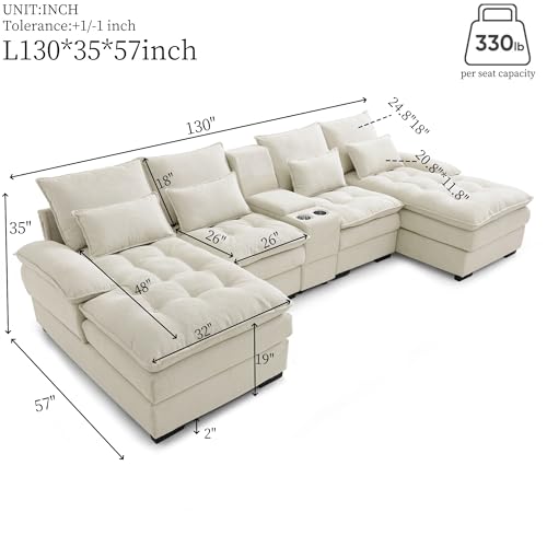 Modular Sectional Sofa with Ottoman, U-Shaped Lounge Couch H930