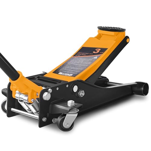 4 Ton Low Profile Floor Jack, Heavy Duty Steel Hydraulic with Dual Pistons Quick Lift Pump P3195