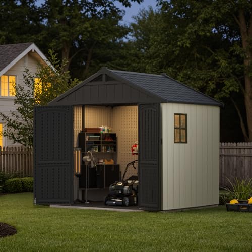 Outdoor Plastic Storage Shed with Floor, Window and Lockable Door A4787