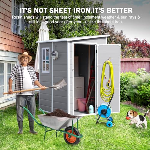 Resin Storage Shed, Waterproof Outdoor Tool Shed with Floor, Double Lockable Doors I89690