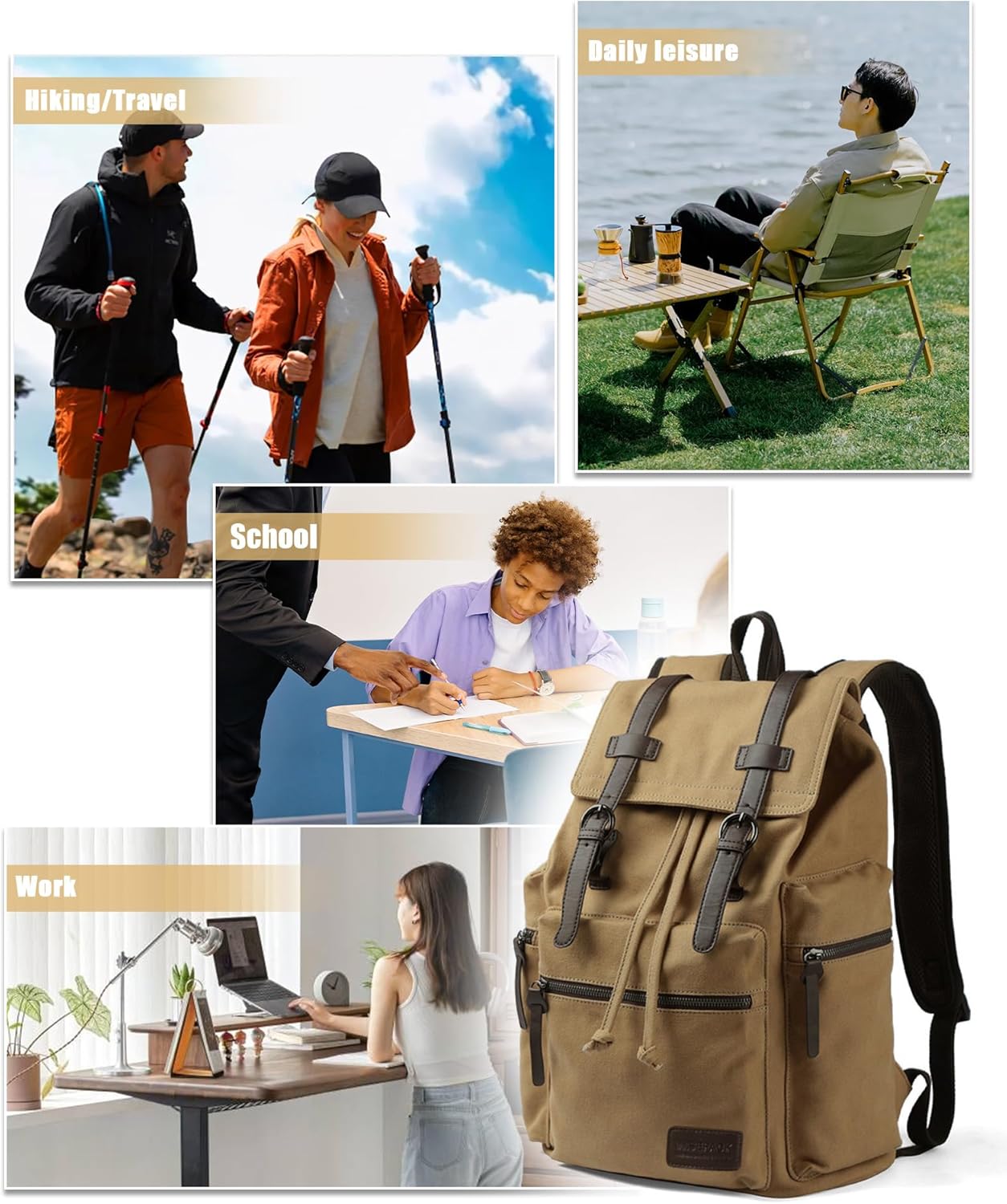 Canvas Vintage Casual Daypack Backpack Water Resistant Lightweight Laptop Rucksack O146