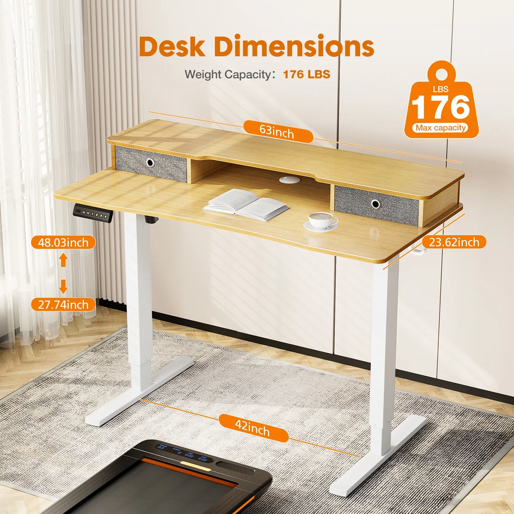 Height Adjustable Electric Standing Desk with Storage Shelf B61090
