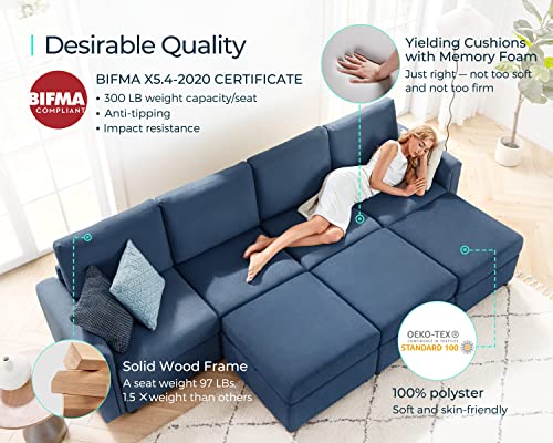 Modular Sectional Sofa with Storage, U Shaped Couch, Blue Y4358