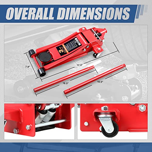 4 Ton Low Profile Floor Jack, Heavy Duty Steel Hydraulic with Dual Pistons Quick Lift Pump P3195