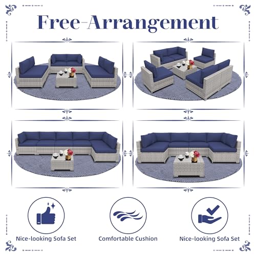 Outdoor Sectional Sofa Set with Cushions and Glass Coffee Table T1708