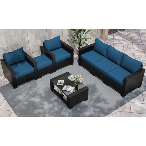 Outdoor Sectional Sofa Set with Cushions and Glass Coffee Table T1708