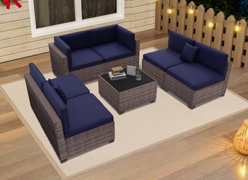 Outdoor Sectional Sofa Set with Cushions and Glass Coffee Table T1708