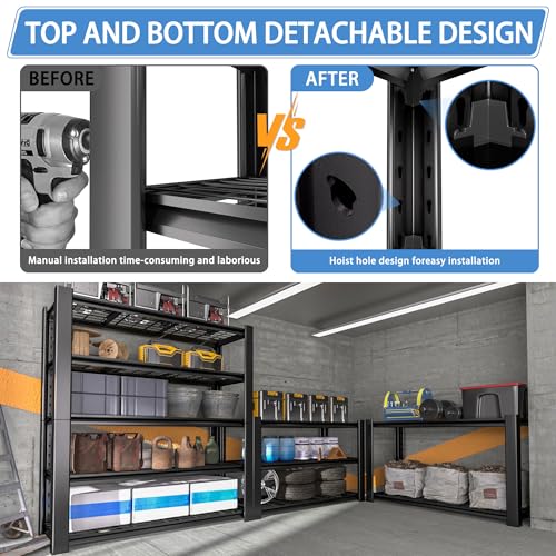 5-Tier Heavy Duty Garage Shelving Unit with Wire Shelves, 3000 LBS Capacity, Adjustable Boltless Steel Rack O9366