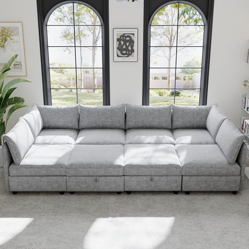 Modular Storage Sectional Sofa with Movable Ottomans, U-Shaped Chenille U839651