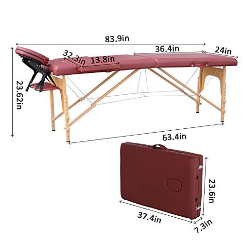 Portable Folding Massage Table, 84 Inch Adjustable Height Spa Bed with Carrying Bag J112