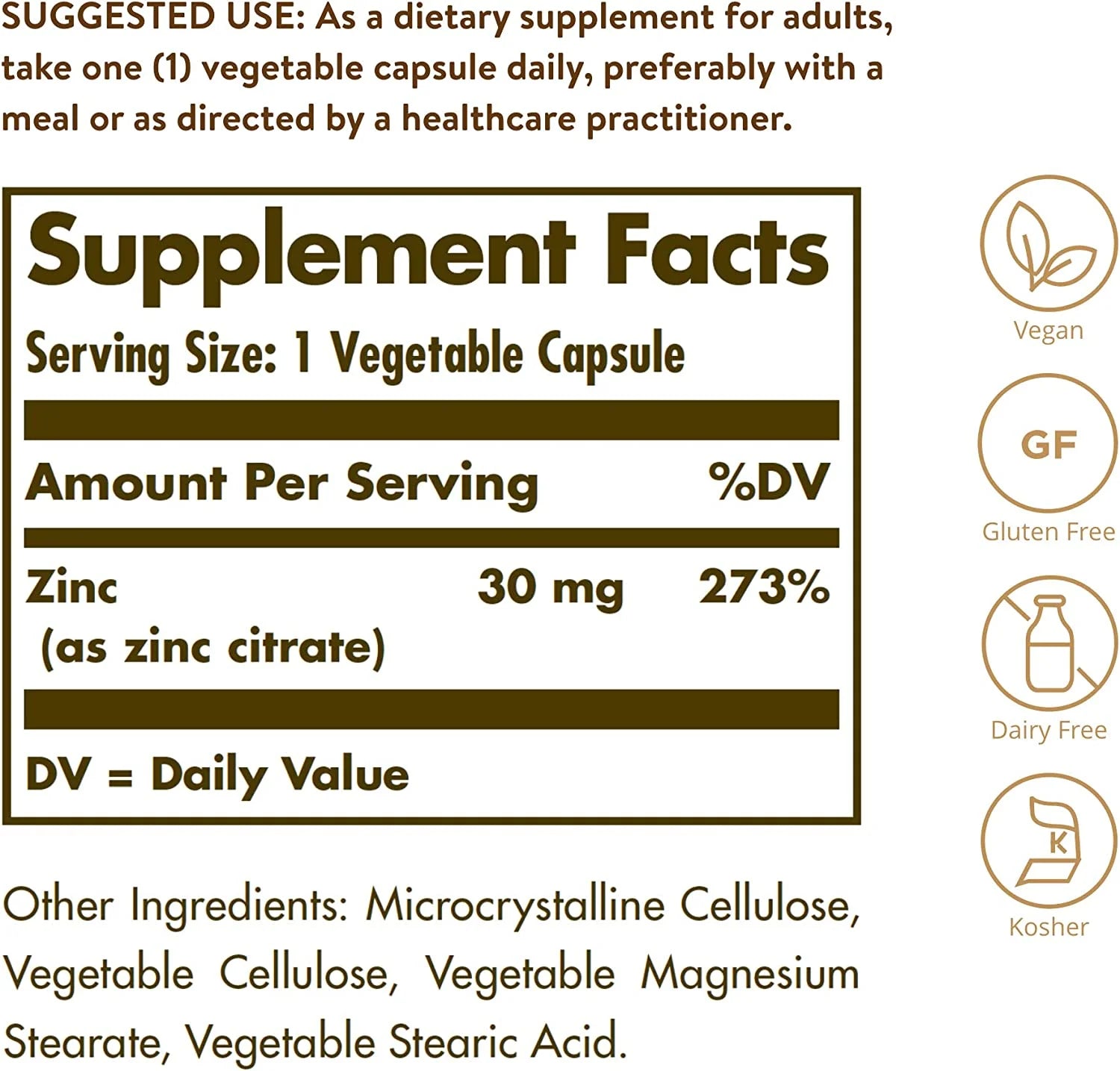Zinc Citrate 30 mg, 100 Vegetable Capsules R58642
