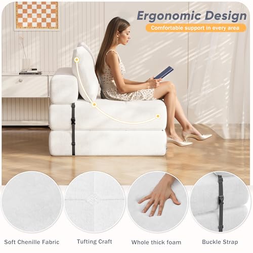 Folding Sofa Bed with Headrest and Lumbar Pillow, Chenille Fabric Chair Bed Y9814