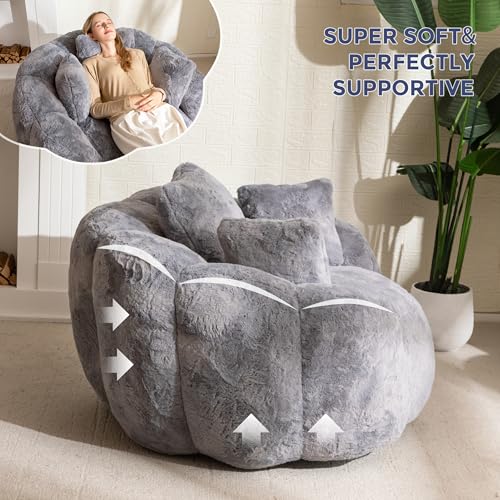 Floral Shaped Bean Bag Sofa for Adults, Faux Fur Floor Chair, Beige U8616