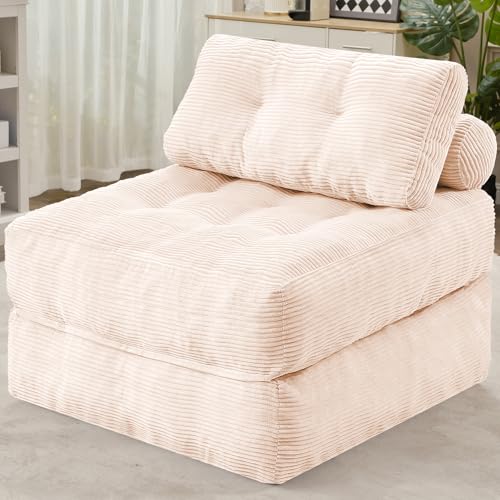 Folding Sofa Bed with Dual Pillow and Handle, Convertible Sleeper Chair, Black M821