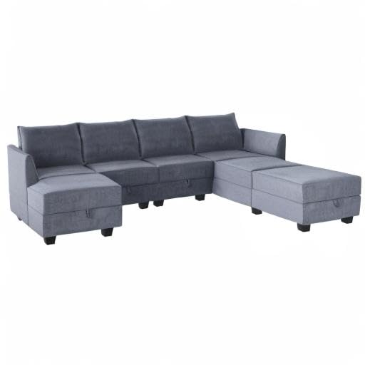 Modular Sectional Sofa U Shaped Couch with Storage Seat, Bluish Grey U352489