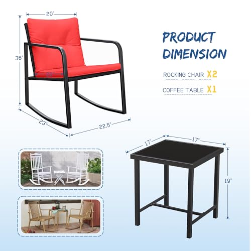 3 Piece Rocking Wicker Bistro Set with Glass Coffee Table J90293