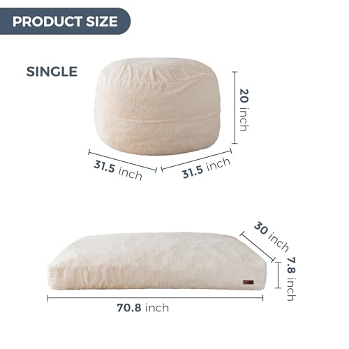 Giant Bean Bag Chair Bed for Adults, Convertible Floor Sofa Mattress R473823