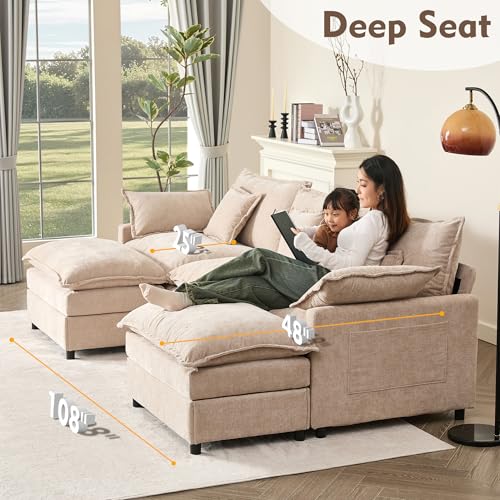 U Shaped Modular Sectional Sofa with Ottoman, Chenille, Black Z16537