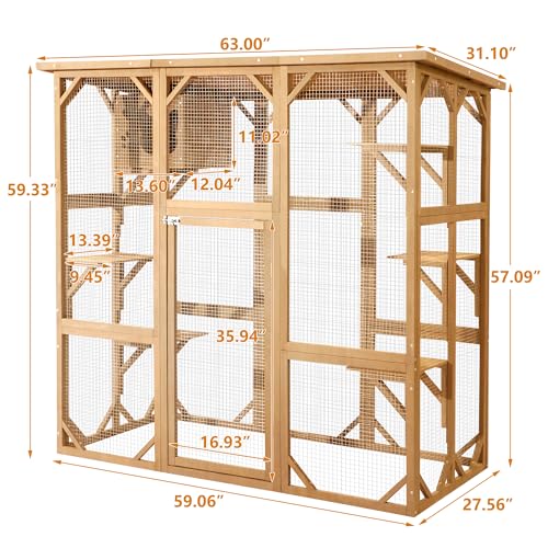 Outdoor Catio Wooden Cat House with Weatherproof Platform Z380