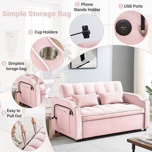 Convertible Sofa Bed, 3 in 1 Velvet Sleeper with Adjustable Backrest, Gray K13376