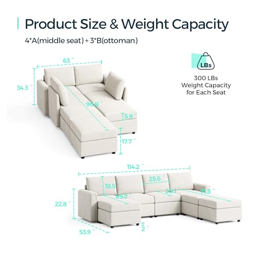 Modular Sectional Sofa with Storage, U Shaped Couch, Blue Y4358