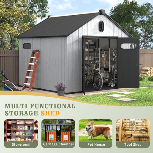 Outdoor Storage Shed 6x6 FT Resin Plastic with Floor Air Vents and Lockable Doors Q7357