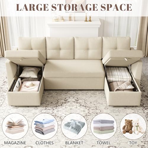Oversized Sleeper Sofa Couch with Double Storage Chaise, Dark Grey B422253