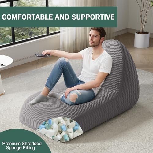 Unicorn Bean Bag Chair for Kids with Filler, Corduroy Floor Lounger, Pink W9694