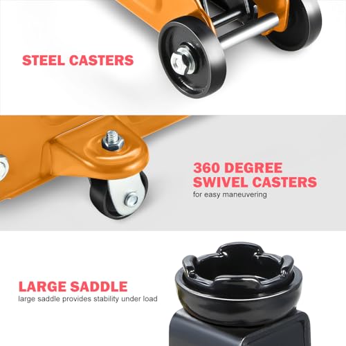 Floor Jack 3 Ton Capacity, Low Profile Heavy Duty Hydraulic Car Jack, Lifting Range 3"-20" O821