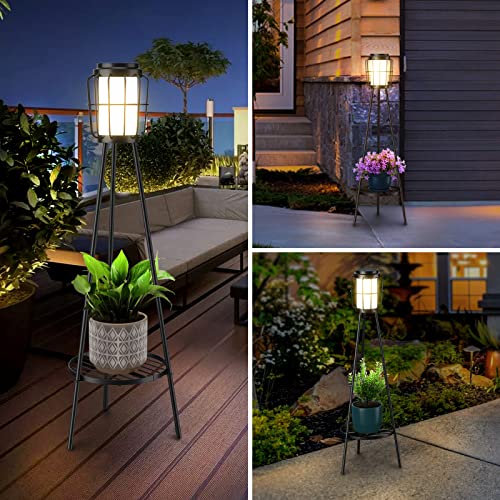Solar Lights Outdoor with Plant Stands, Metal Tripod Patio Lamp B77585