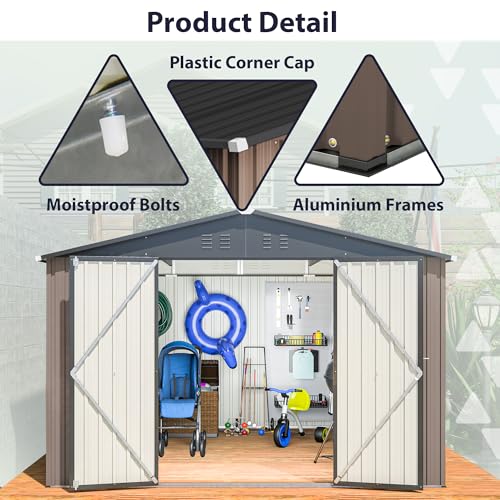 Outdoor Storage Shed, Heavy-Duty All-Weather Tool Shed with Lockable Doors C3585